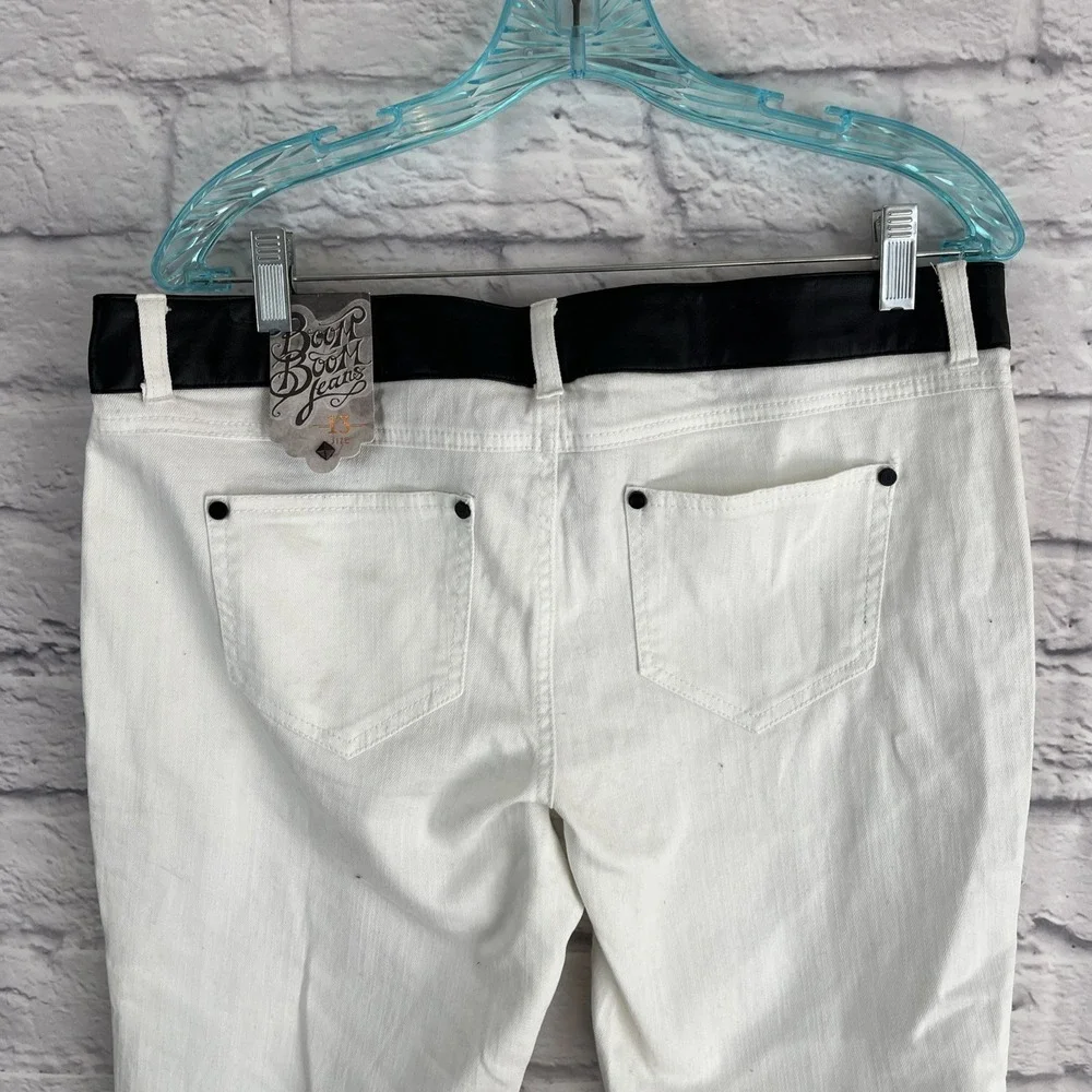 Boom Boom Vintage Y2K Motocross Streetwear Black & White Jeans Size Juniors 13